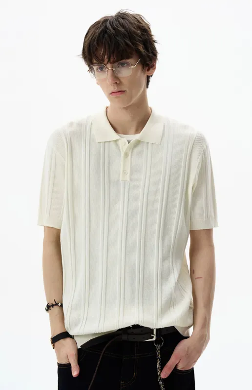 Ribbed Knit Short Sleeve Polo Shirt sold by Night City Clothing