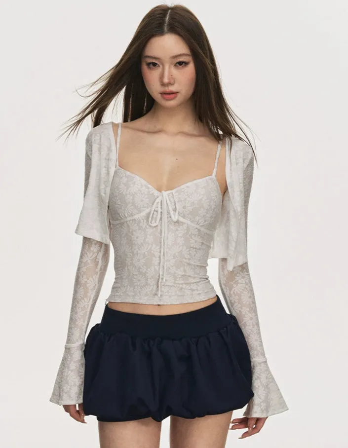 Floral Cami Top with Adjustable Strap and Flare Sleeve Crop Cardigan Two-Piece Set sold by Night City Clothing