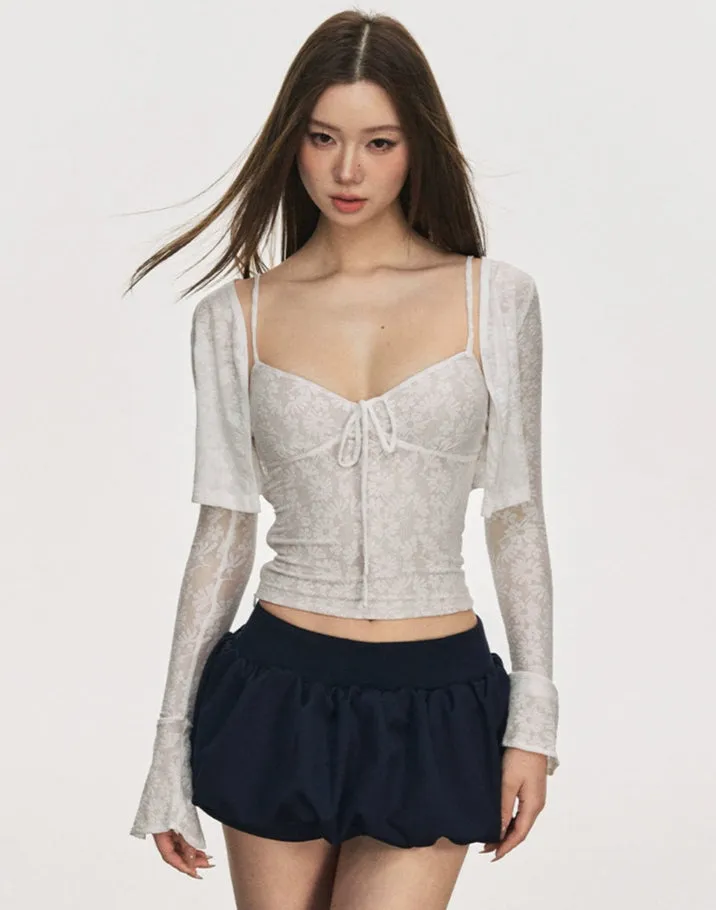 Floral Cami Top with Adjustable Strap and Flare Sleeve Crop Cardigan Two-Piece Set sold by Night City Clothing product image thumbnail 2