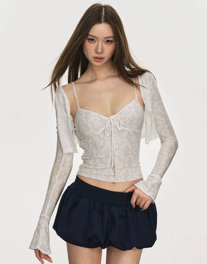 Floral Cami Top with Adjustable Strap and Flare Sleeve Crop Cardigan Two-Piece Set sold by Night City Clothing product image thumbnail 3