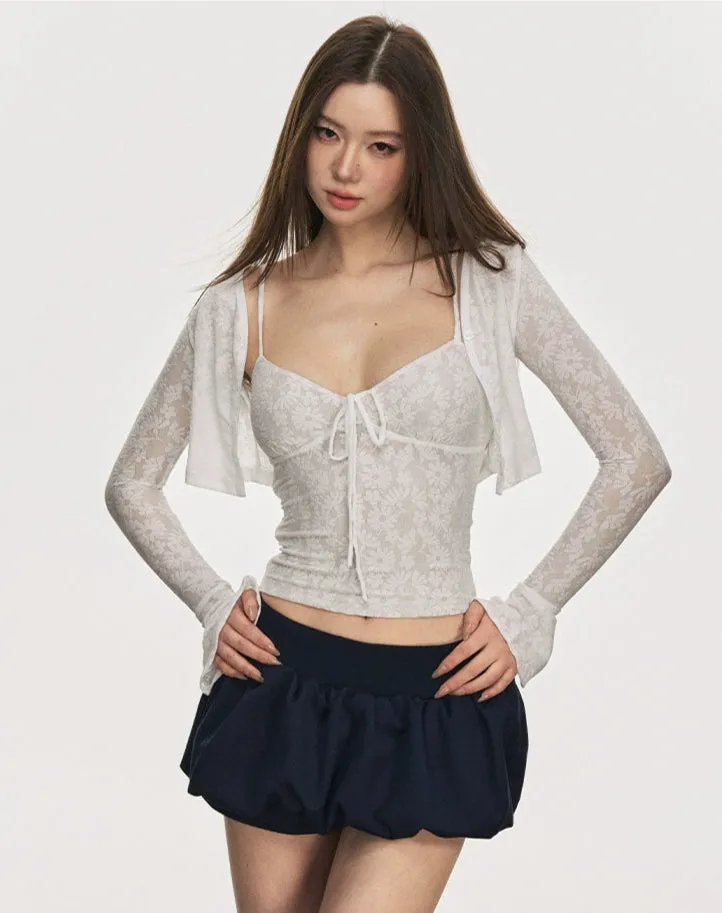 Floral Cami Top with Adjustable Strap and Flare Sleeve Crop Cardigan Two-Piece Set sold by Night City Clothing product image thumbnail 4