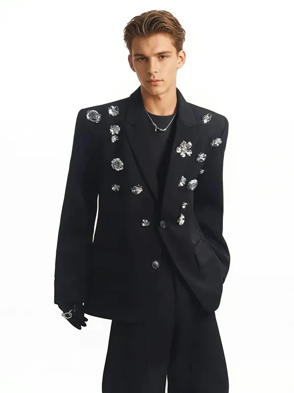 Oversized Embellished Floral Crystal Blazer Jacket sold by Night City Clothing