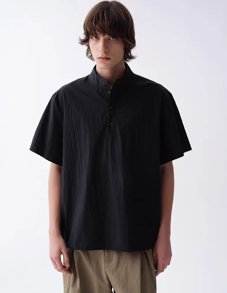 Textured Half Button Stand Collar Short Sleeve Shirt sold by Night City Clothing product image thumbnail 5