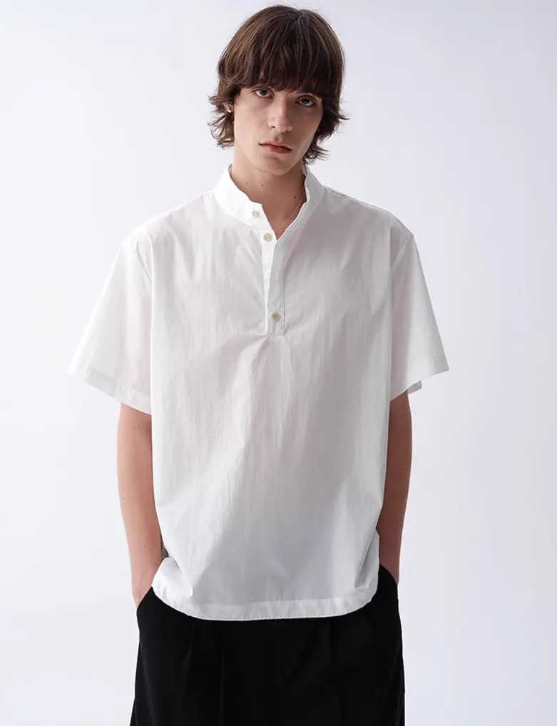 Textured Half Button Stand Collar Short Sleeve Shirt sold by Night City Clothing product image thumbnail 2