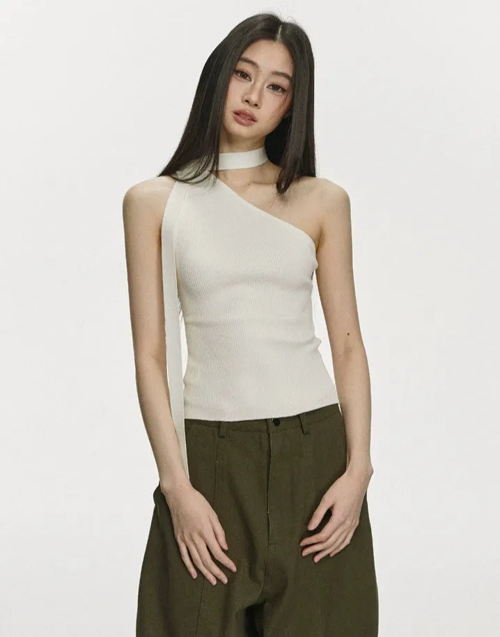 Ribbed One Shoulder Knit Top with Scarf Detail sold by Night City Clothing product image thumbnail 2