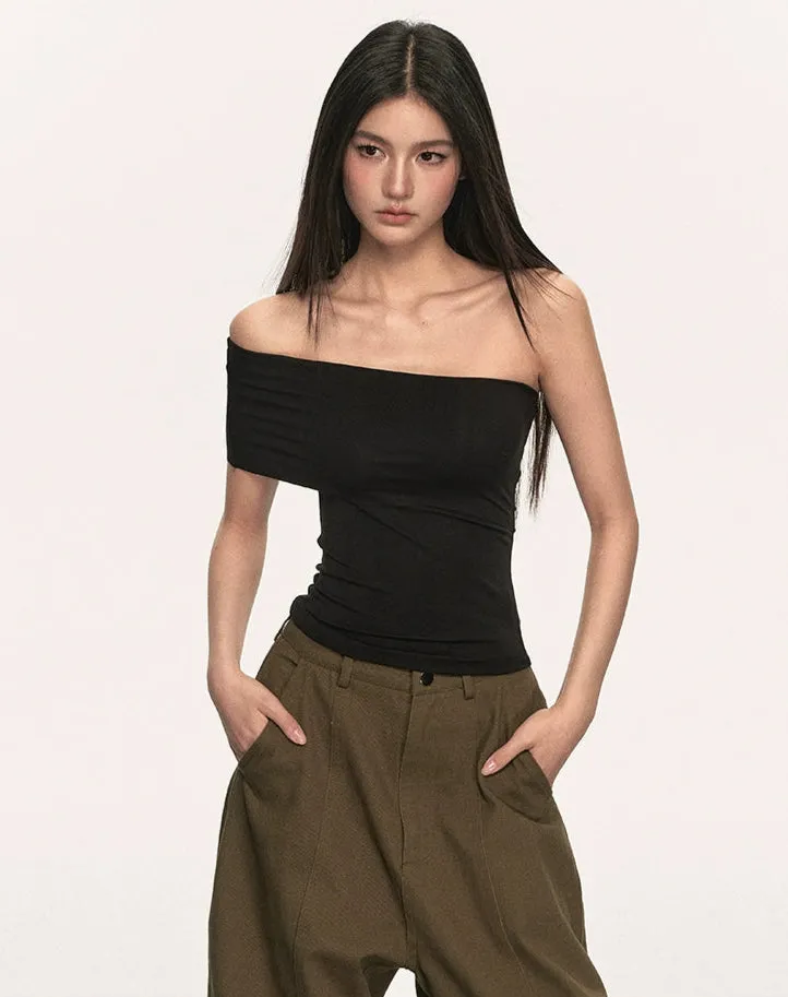 Asymmetric One Shoulder Stretch Knit Top sold by Night City Clothing product image thumbnail 2