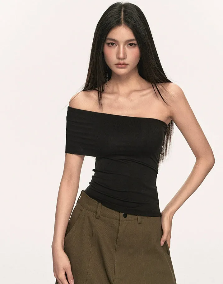 Asymmetric One Shoulder Stretch Knit Top sold by Night City Clothing