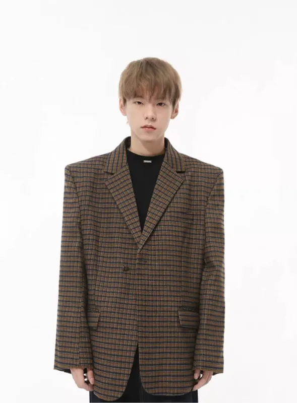 Oversized Checkered Single Breasted Blazer with Structured Shoulders sold by Night City Clothing