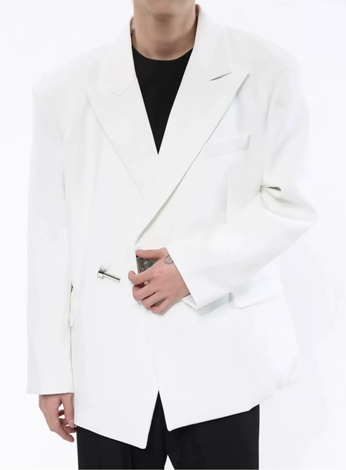 Asymmetric Structured Blazer with Lock Clasp Detail sold by Night City Clothing product image thumbnail 4