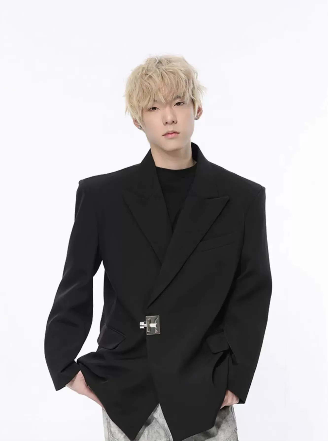 Asymmetric Structured Blazer with Lock Clasp Detail sold by Night City Clothing product image thumbnail 5