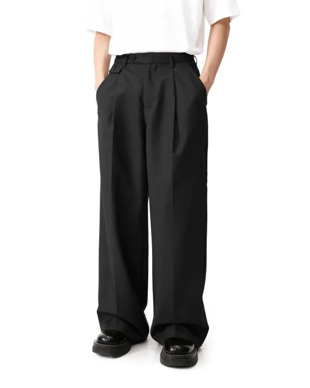Pleated Wide Leg Low-Waisted Trousers sold by Night City Clothing