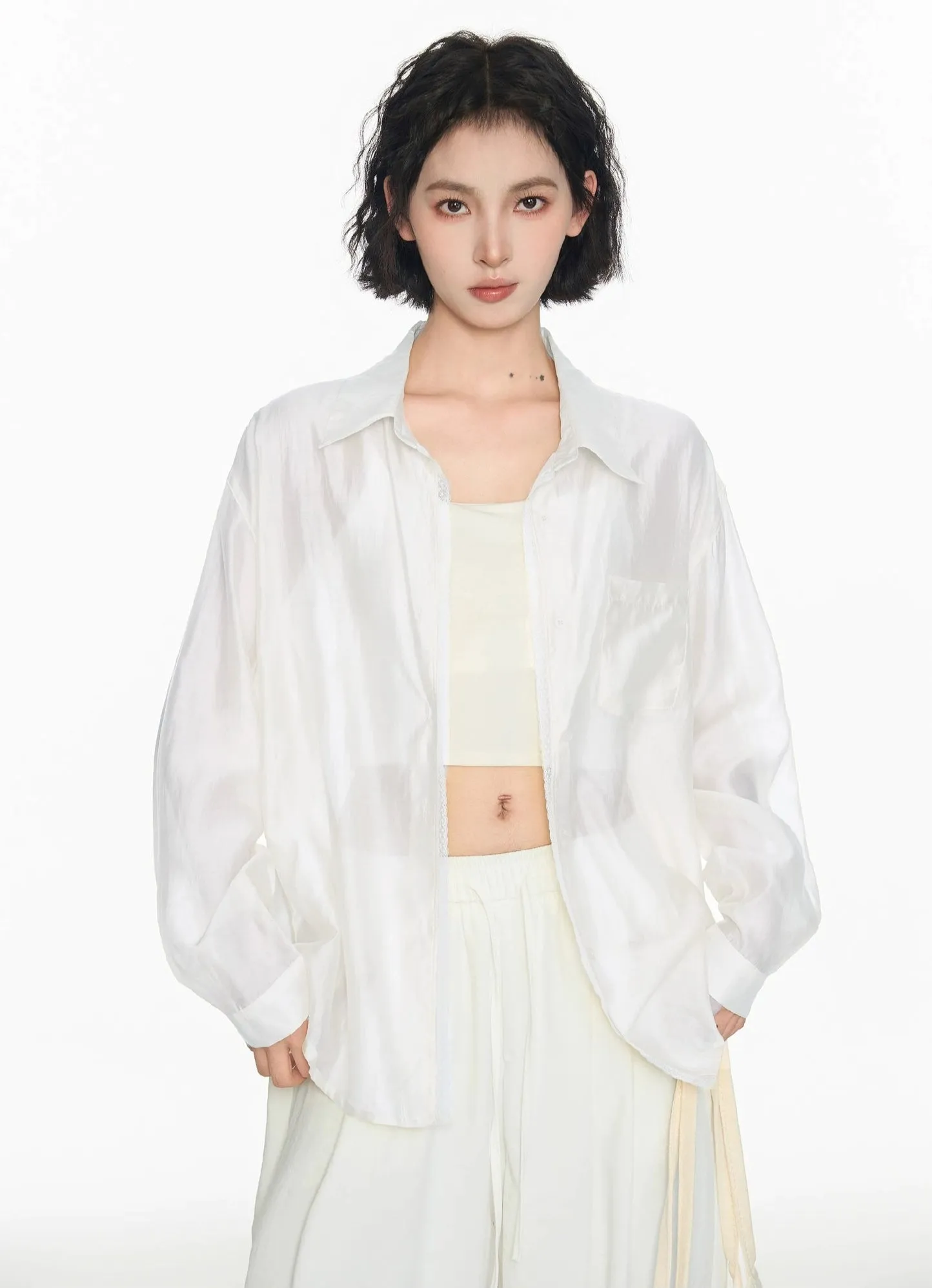 Long Sleeve Oversized Button-Up Sheer Shirt sold by Night City Clothing