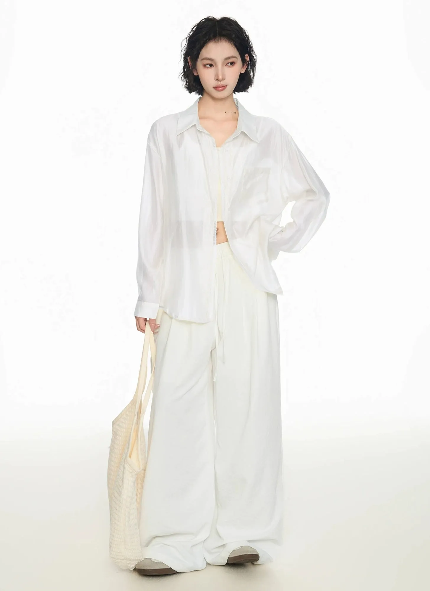 Long Sleeve Oversized Button-Up Sheer Shirt sold by Night City Clothing product image thumbnail 4