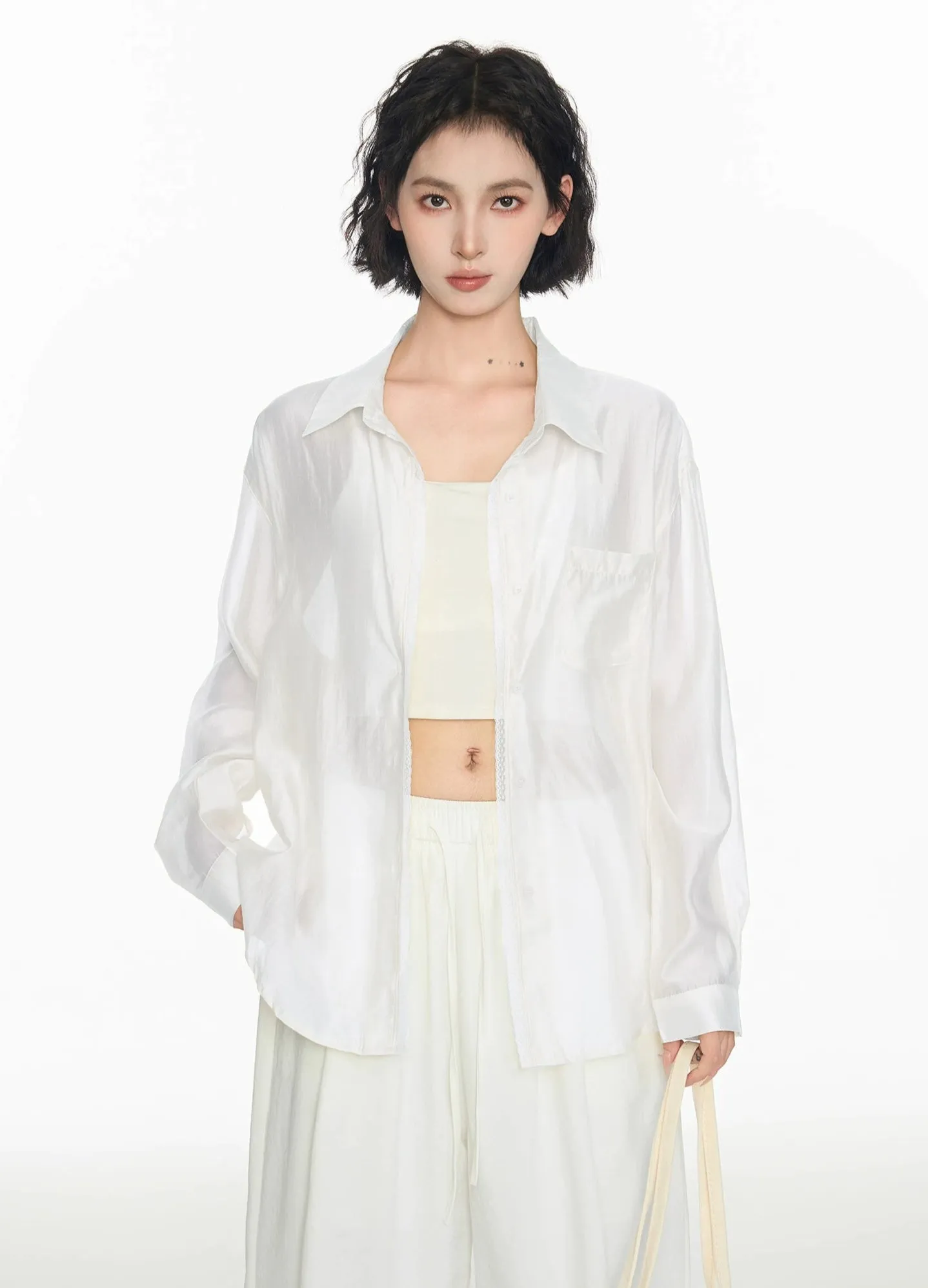 Long Sleeve Oversized Button-Up Sheer Shirt sold by Night City Clothing product image thumbnail 3