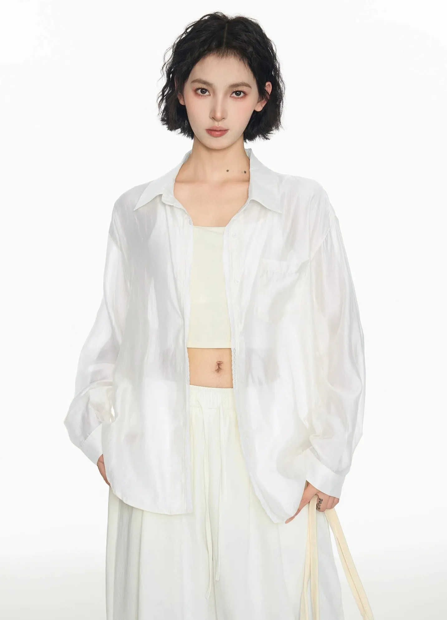 Long Sleeve Oversized Button-Up Sheer Shirt sold by Night City Clothing product image thumbnail 2