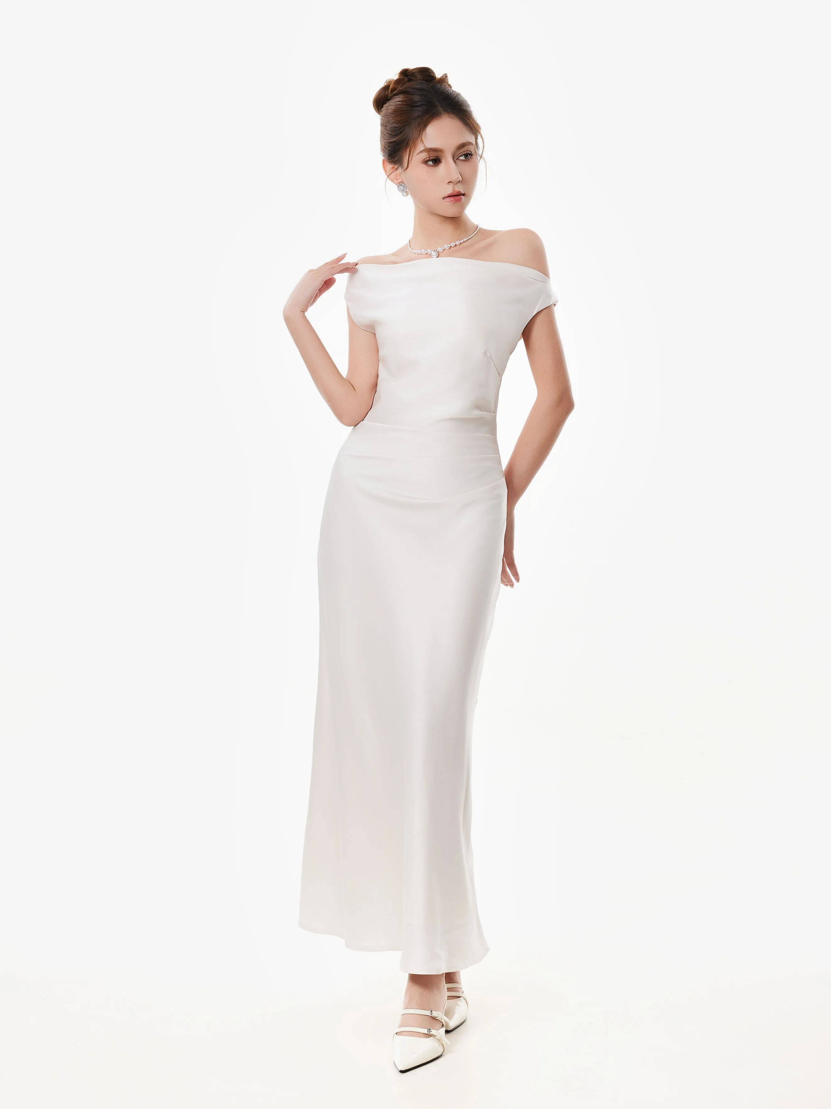 Asymmetrical One Shoulder Satin Maxi Dress sold by Night City Clothing product image thumbnail 3