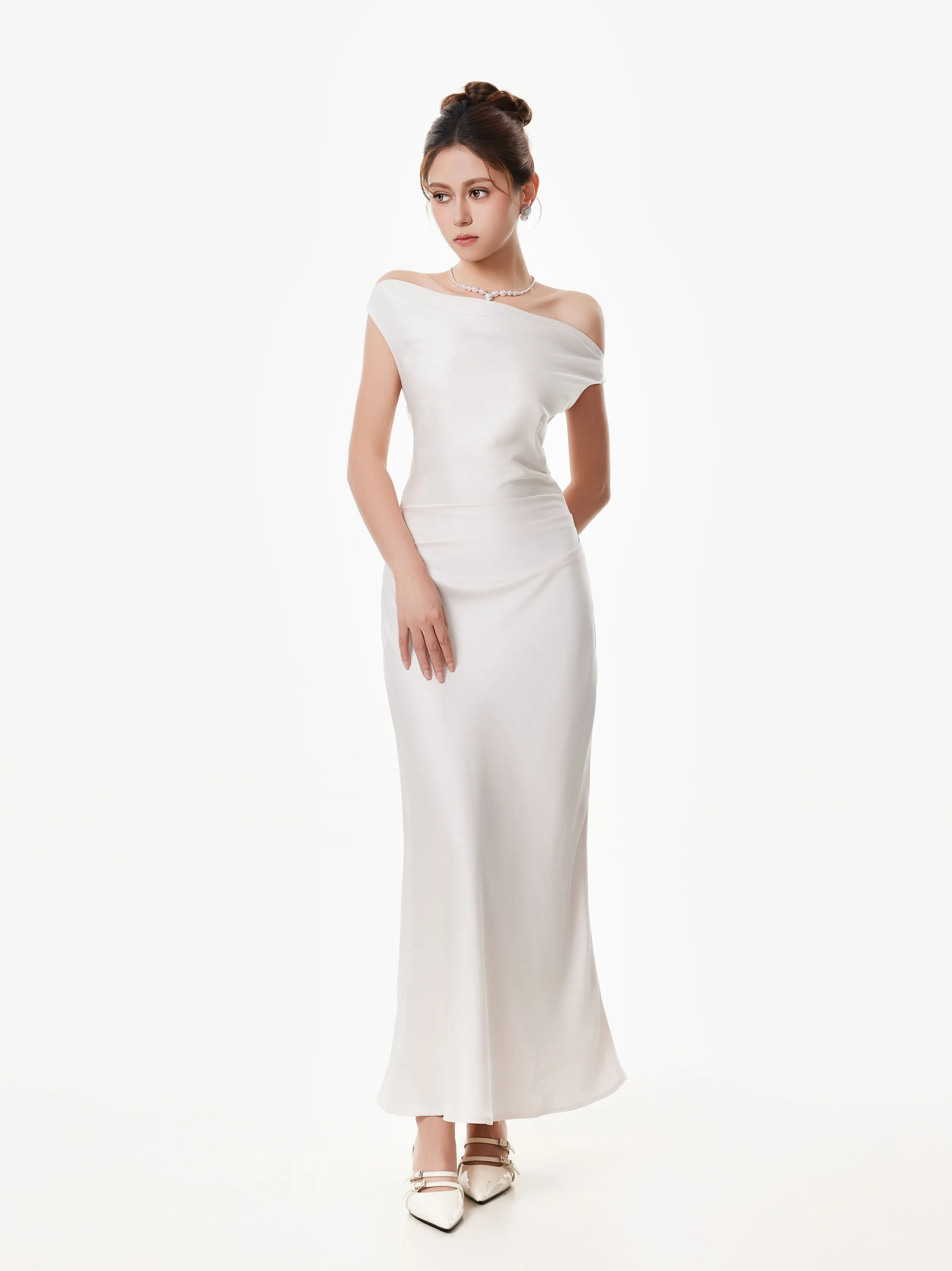 Asymmetrical One Shoulder Satin Maxi Dress sold by Night City Clothing product image thumbnail 4