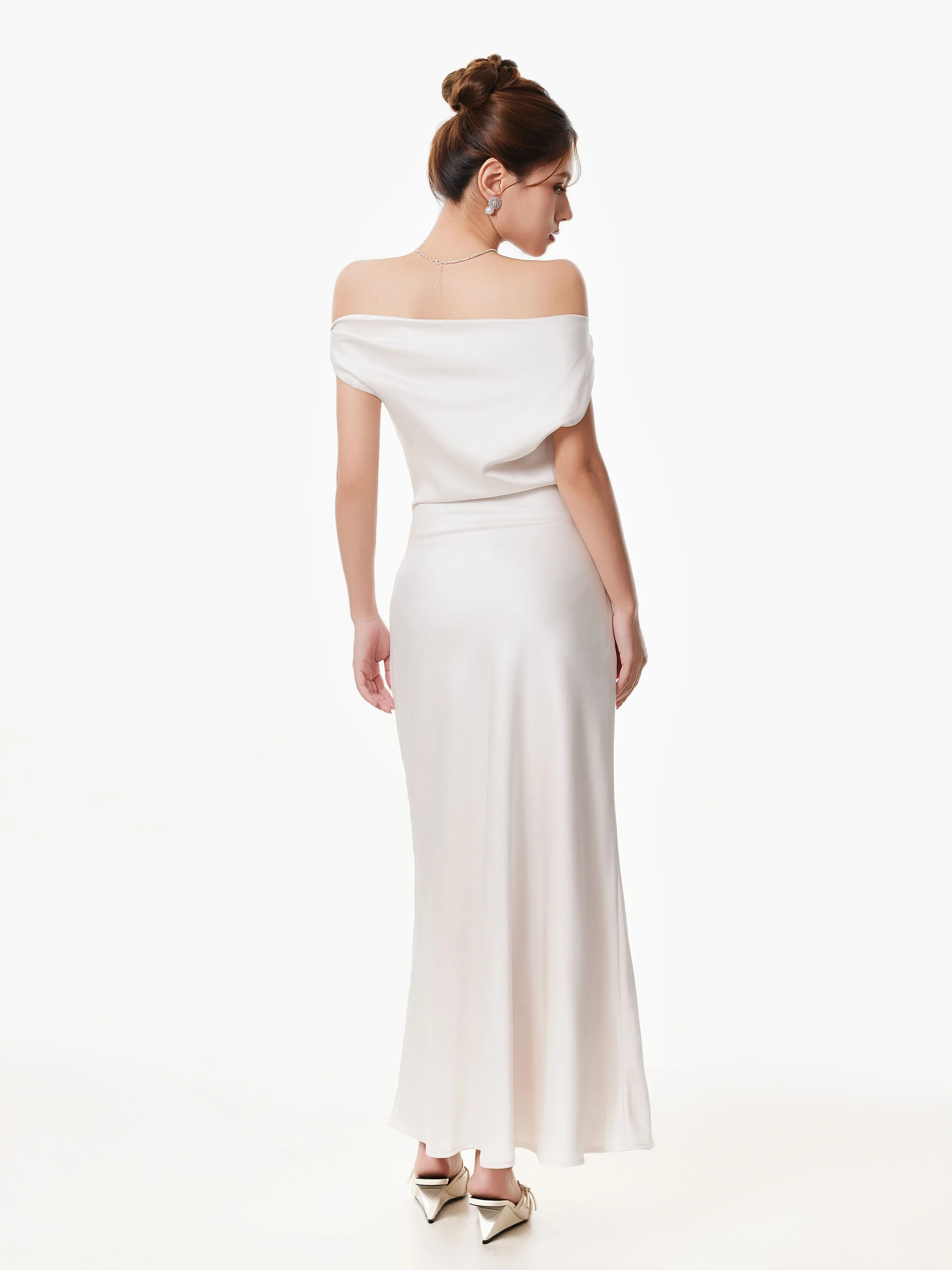 Asymmetrical One Shoulder Satin Maxi Dress sold by Night City Clothing product image thumbnail 5