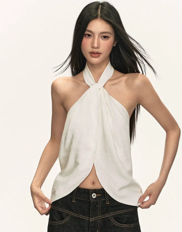 Halter Neck Twist Front Sleeveless Wrap Top sold by Night City Clothing product image thumbnail 2