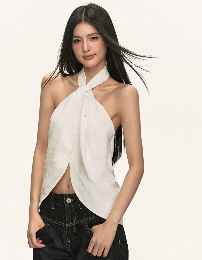 Halter Neck Twist Front Sleeveless Wrap Top sold by Night City Clothing product image thumbnail 3