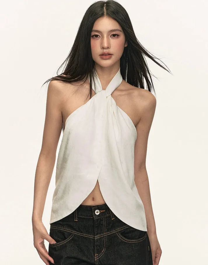 Halter Neck Twist Front Sleeveless Wrap Top sold by Night City Clothing product image thumbnail 4