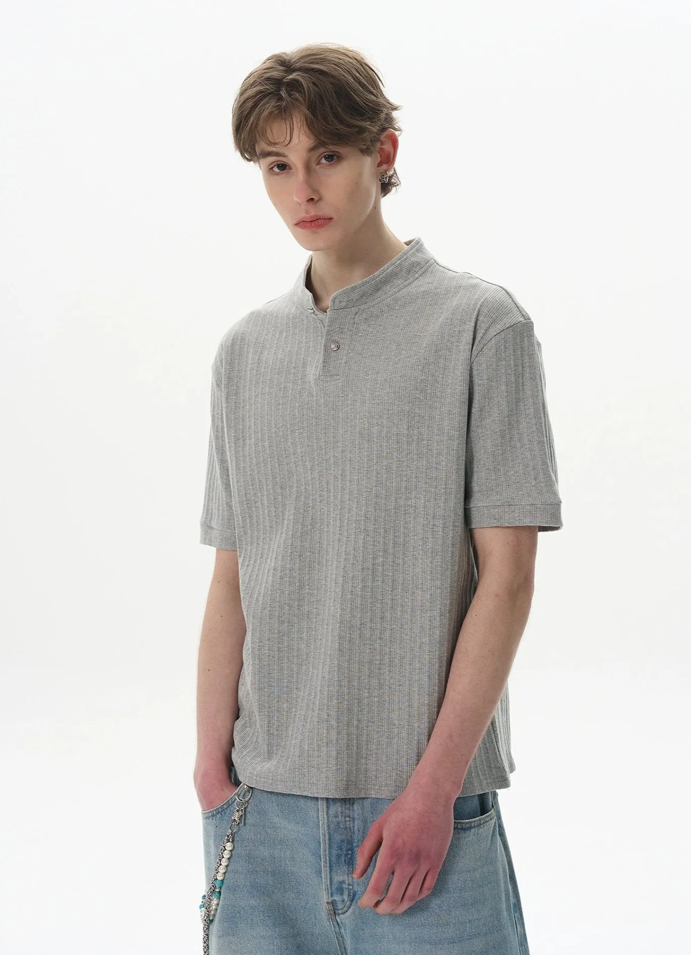 Ribbed Henley Collar Short Sleeve Knit Top sold by Night City Clothing product image thumbnail 5
