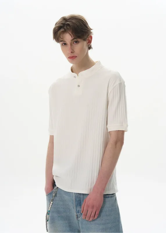 Ribbed Henley Collar Short Sleeve Knit Top sold by Night City Clothing