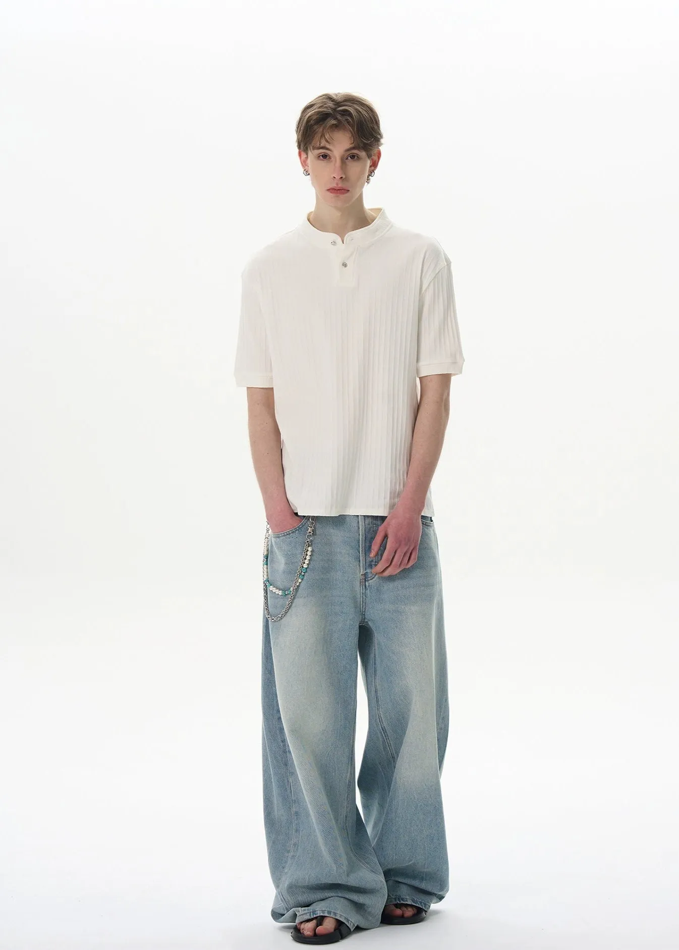 Ribbed Henley Collar Short Sleeve Knit Top sold by Night City Clothing product image thumbnail 3