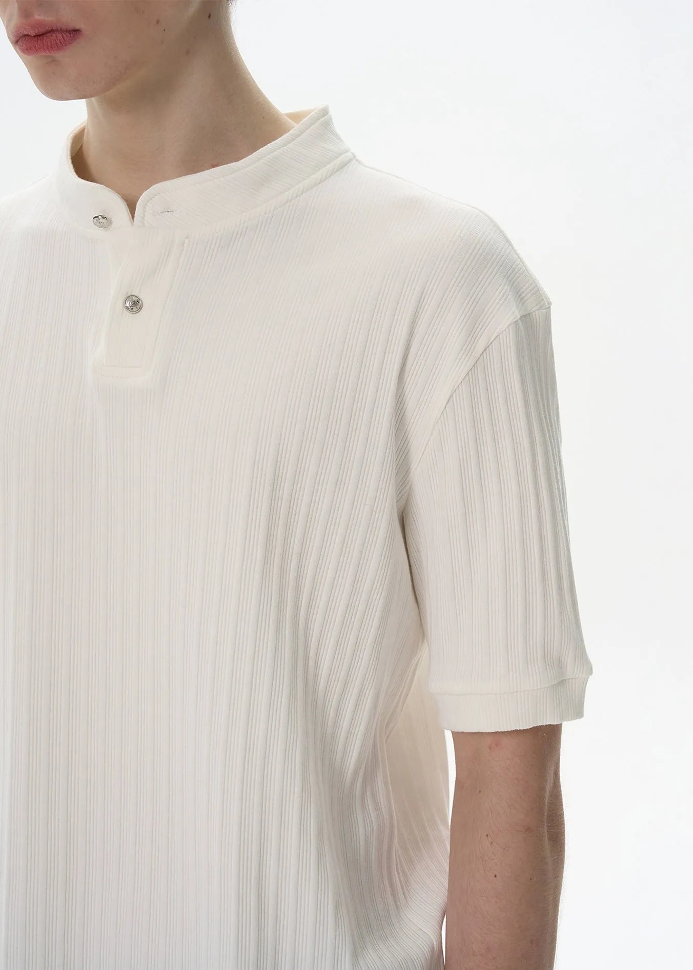 Ribbed Henley Collar Short Sleeve Knit Top sold by Night City Clothing product image thumbnail 2