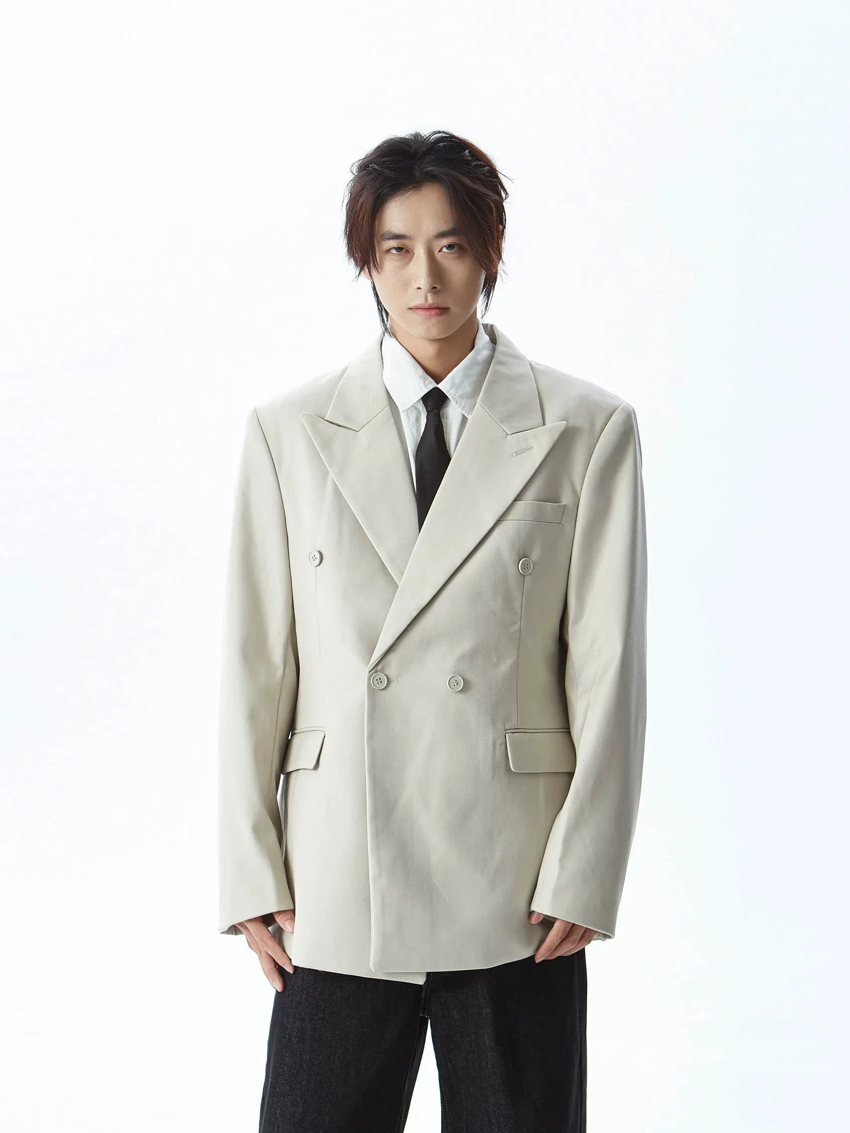 Double Breasted Structured Shoulder Blazer with Wide Lapel sold by Night City Clothing