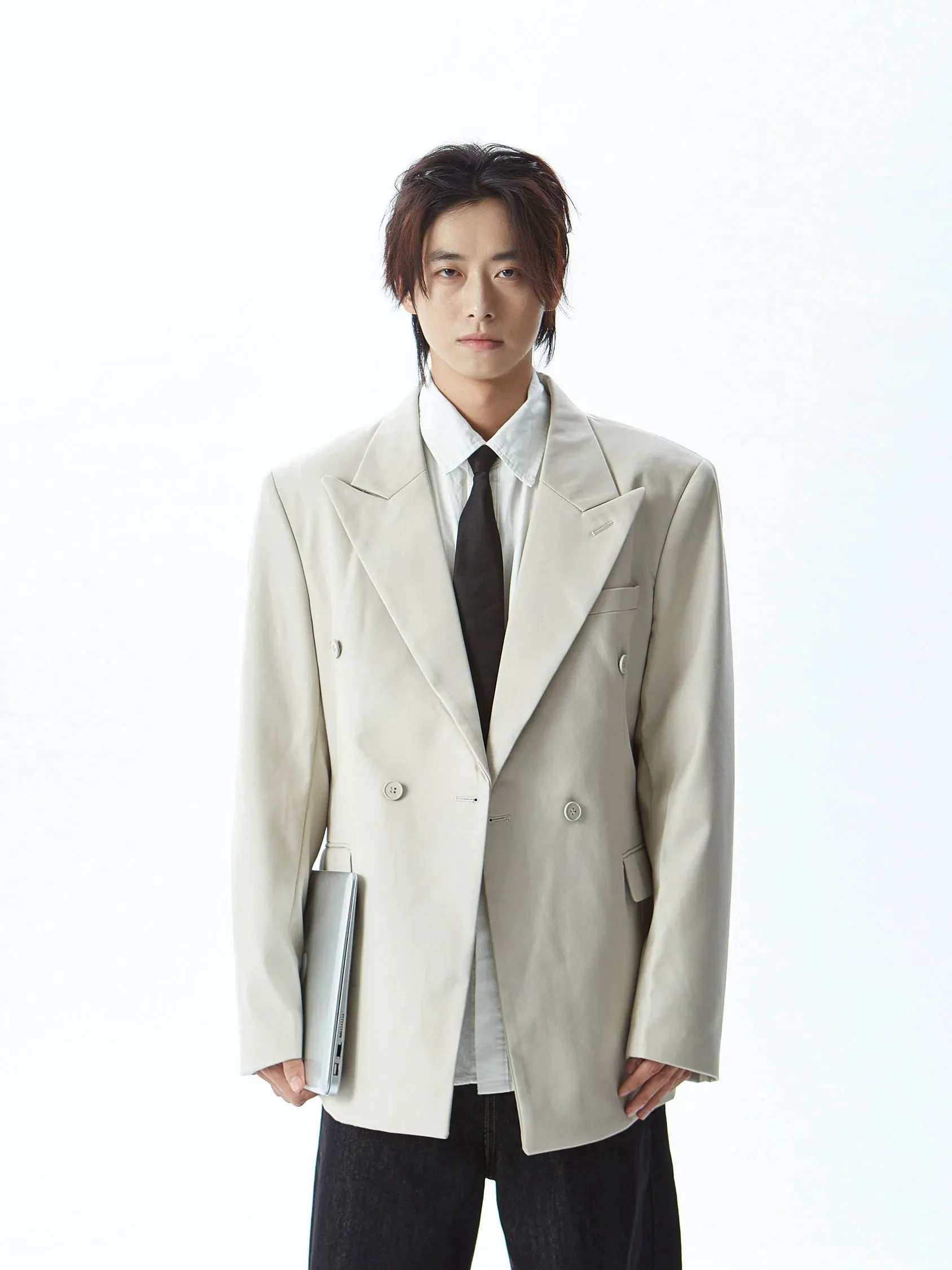 Double Breasted Structured Shoulder Blazer with Wide Lapel sold by Night City Clothing product image thumbnail 2