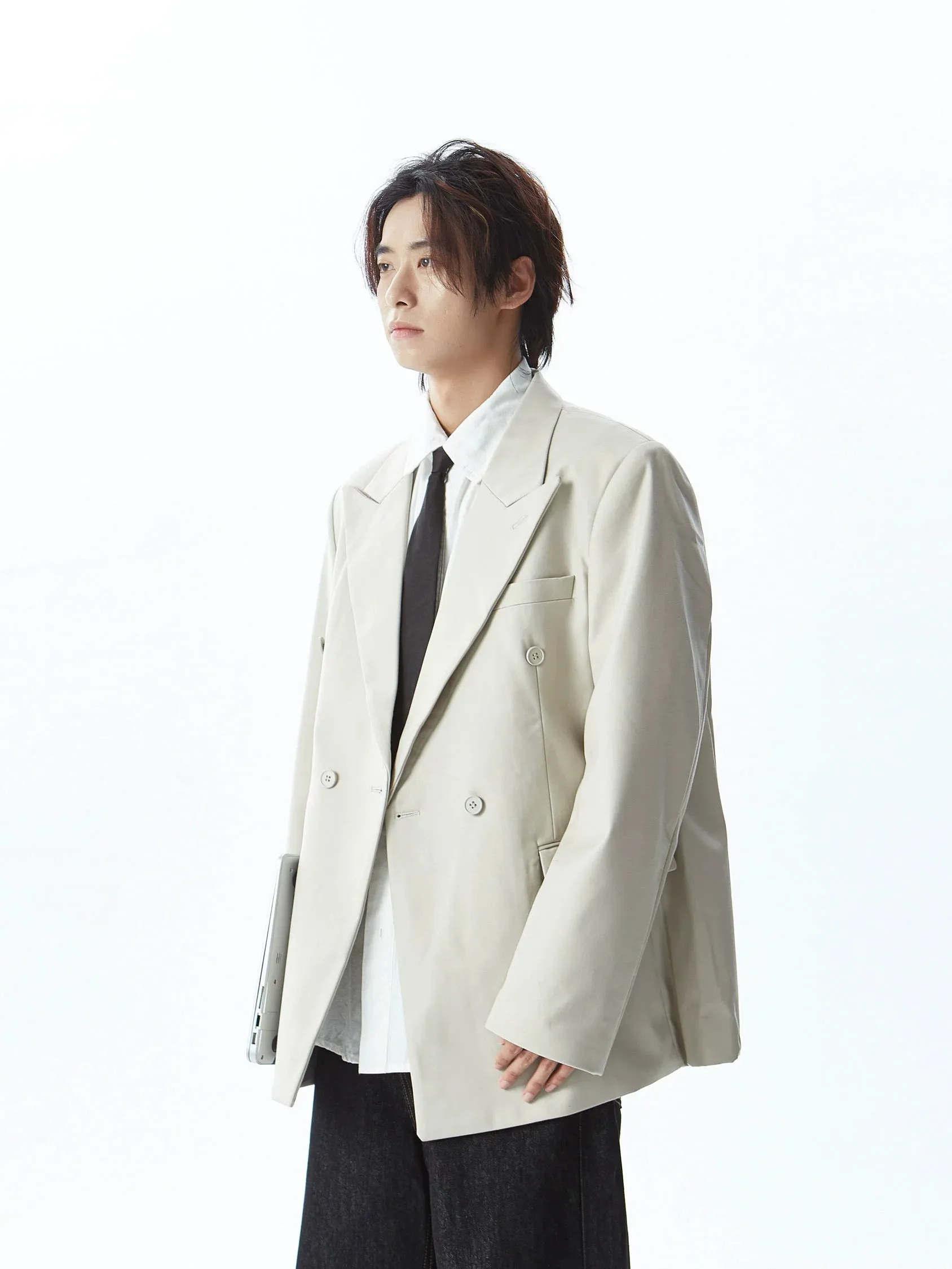 Double Breasted Structured Shoulder Blazer with Wide Lapel sold by Night City Clothing product image thumbnail 4