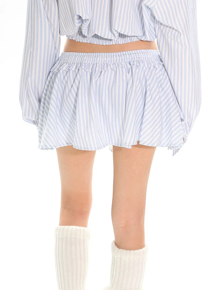 Striped Button-Up Long Sleeve Shirt and Elastic Waist Mini Skirt Two-Piece Set sold by Night City Clothing product image thumbnail 5