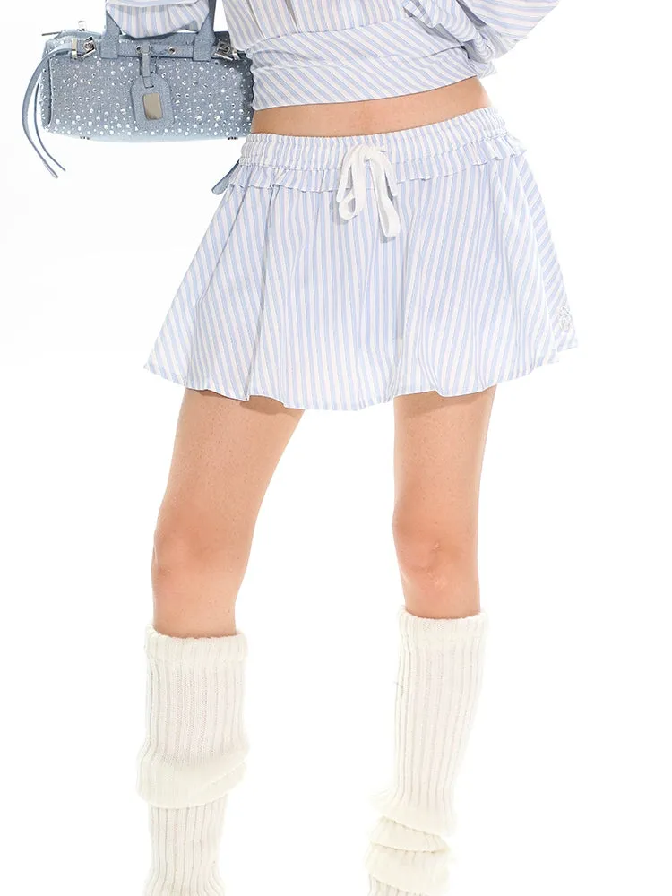 Striped Button-Up Long Sleeve Shirt and Elastic Waist Mini Skirt Two-Piece Set sold by Night City Clothing product image thumbnail 4