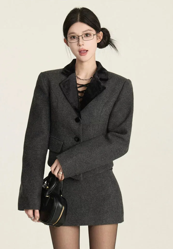 Structured Blazer with Contrast Velvet Lapel and Button Front sold by Night City Clothing product image thumbnail 3