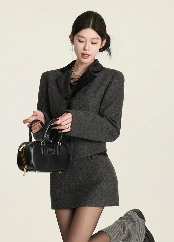 Structured Blazer with Contrast Velvet Lapel and Button Front sold by Night City Clothing product image thumbnail 4