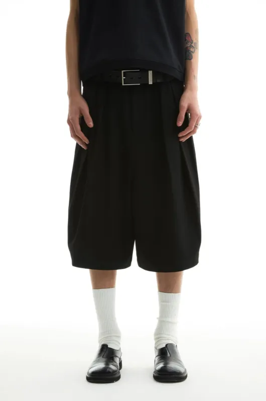 Wide Leg Pleated Bermuda Shorts with Belt Loops made by Night City Clothing