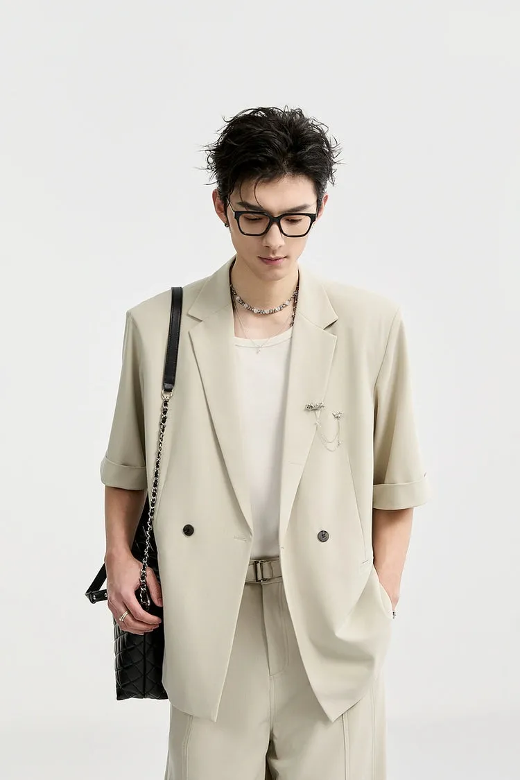 Single Breasted Short Sleeve Blazer with Chain Brooch Detail sold by Night City Clothing product image thumbnail 3