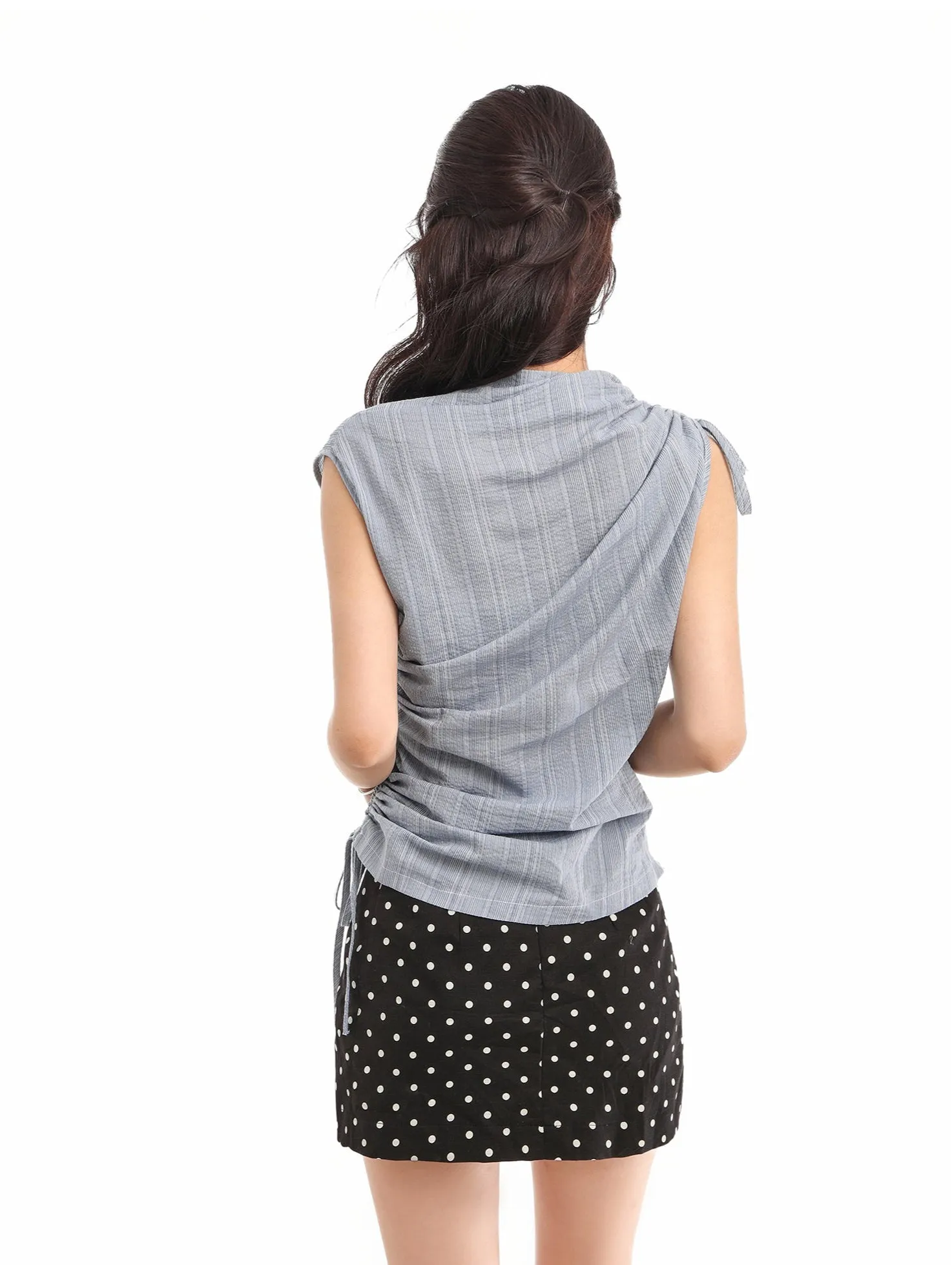 Ruched Side and Shoulder Sleeveless Top with Subtle Stripe Texture sold by Night City Clothing product image thumbnail 4