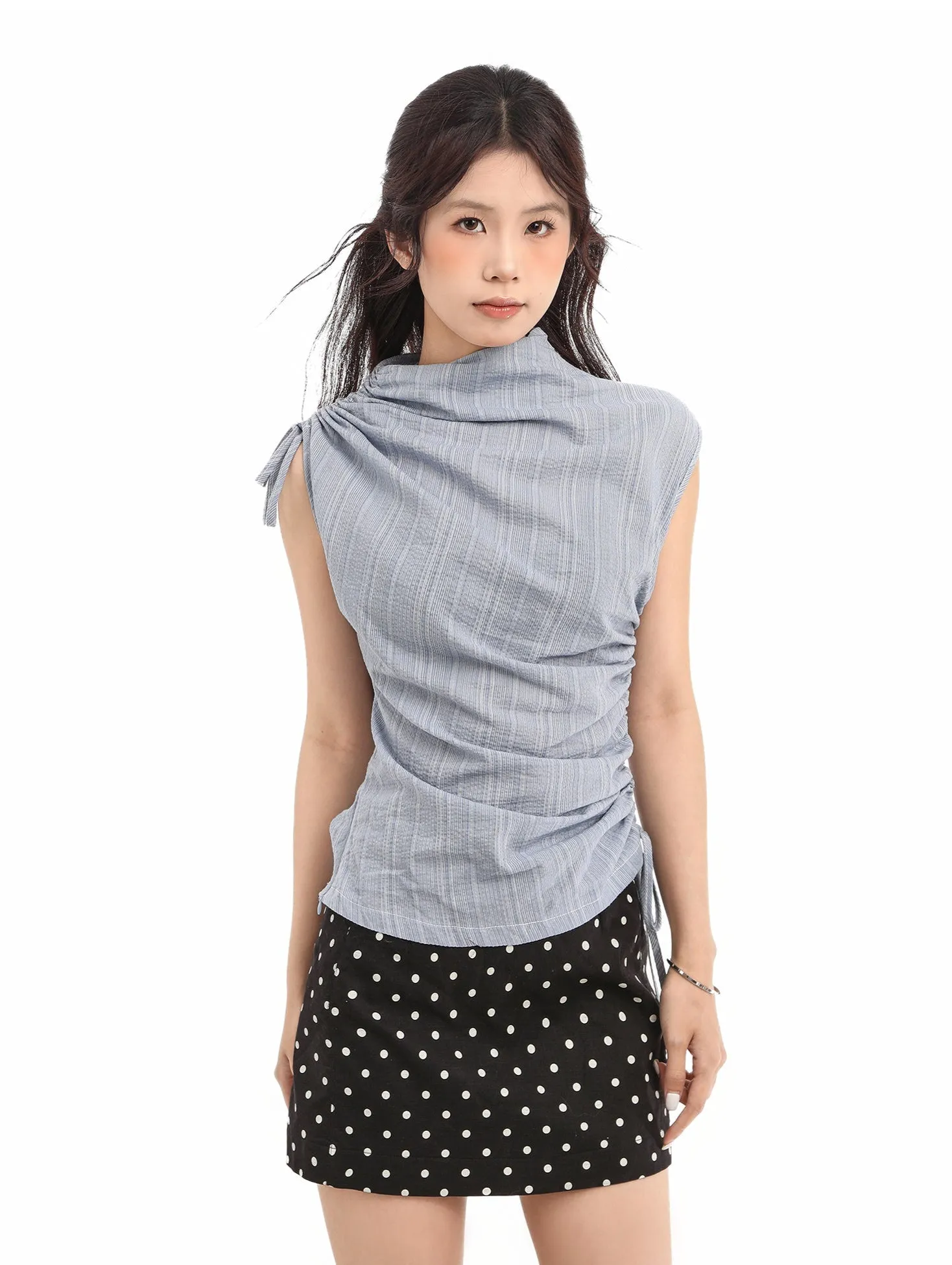 Ruched Side and Shoulder Sleeveless Top with Subtle Stripe Texture sold by Night City Clothing product image thumbnail 2