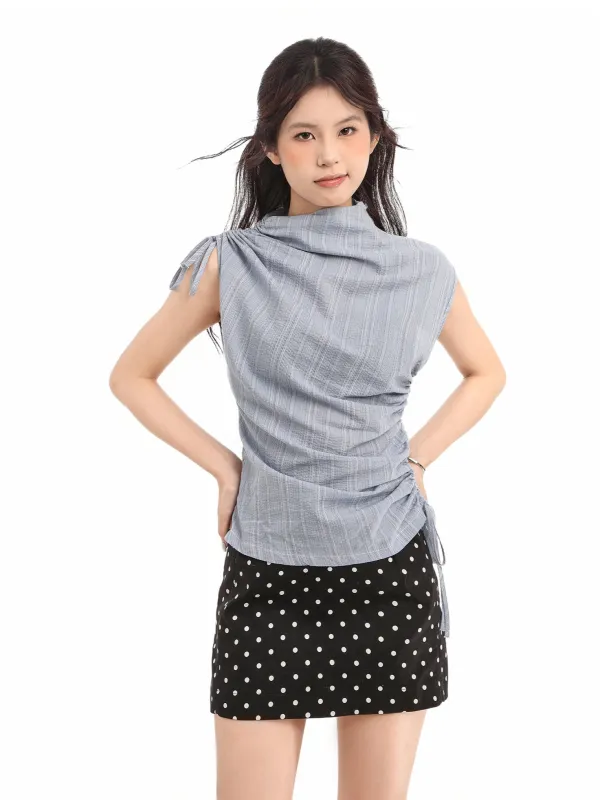 Ruched Side and Shoulder Sleeveless Top with Subtle Stripe Texture sold by Night City Clothing