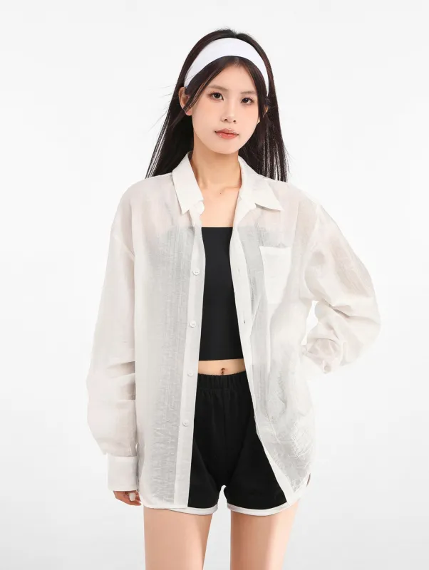 Sheer Textured Button-Up Long Sleeve Shirt sold by Night City Clothing