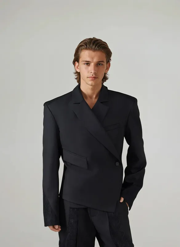 Asymmetric Overlap Button Lace Patchwork Blazer sold by Night City Clothing