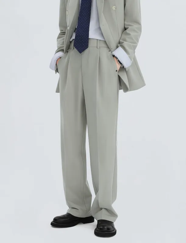 Straight Leg Pleated Trousers with Belt Loops sold by Night City Clothing