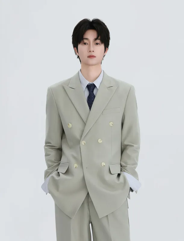 Double-Breasted Oversized Textured Blazer with Peak Lapel sold by Night City Clothing