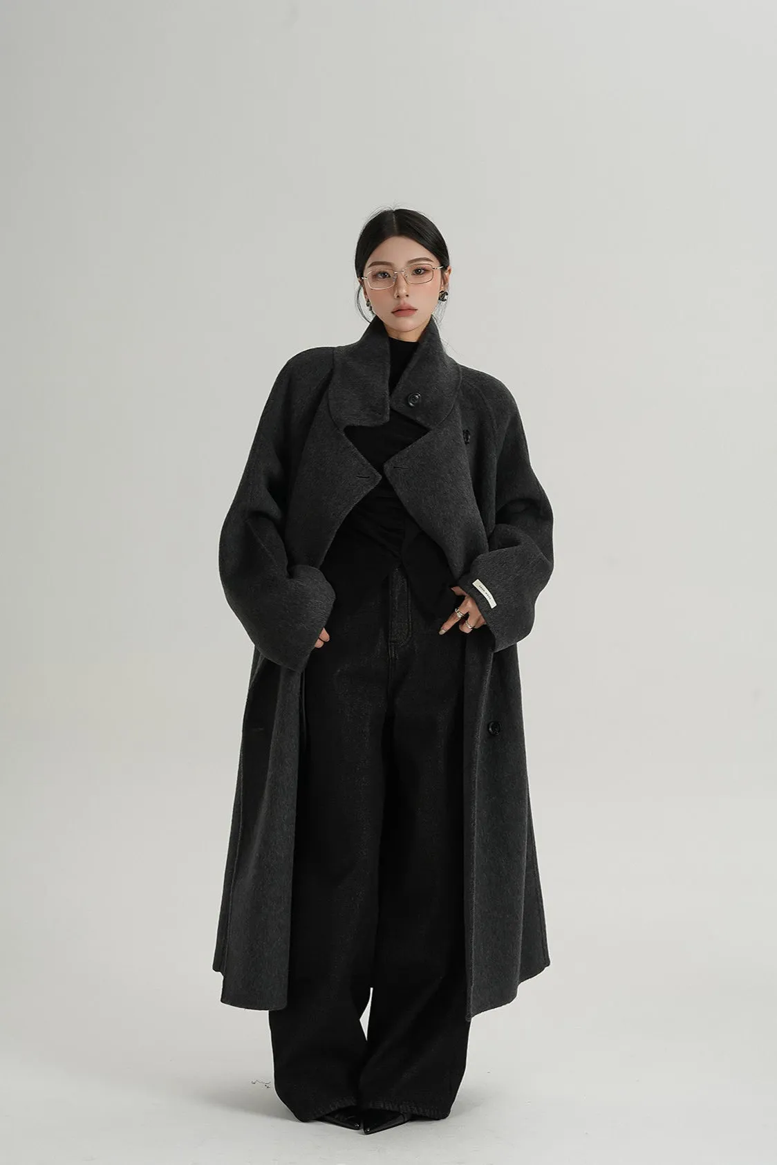 Asymmetric Button Belted Long Coat sold by Night City Clothing product image thumbnail 3