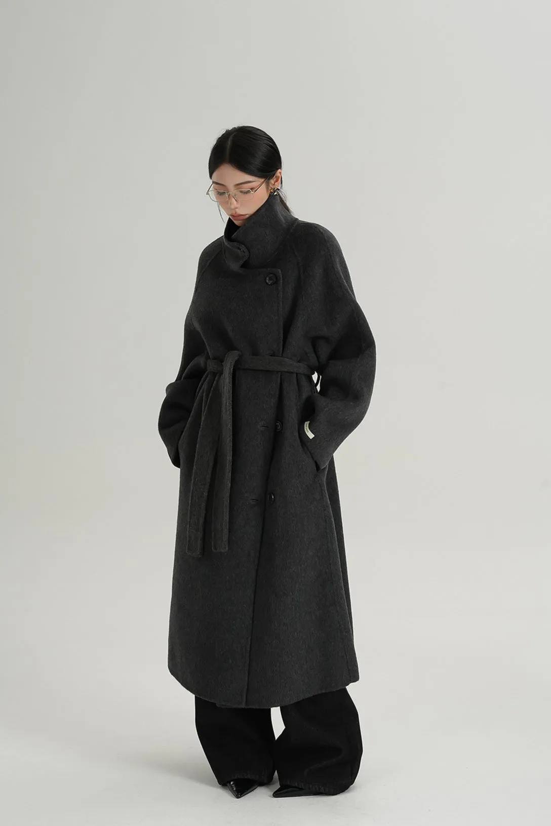 Asymmetric Button Belted Long Coat sold by Night City Clothing product image thumbnail 2