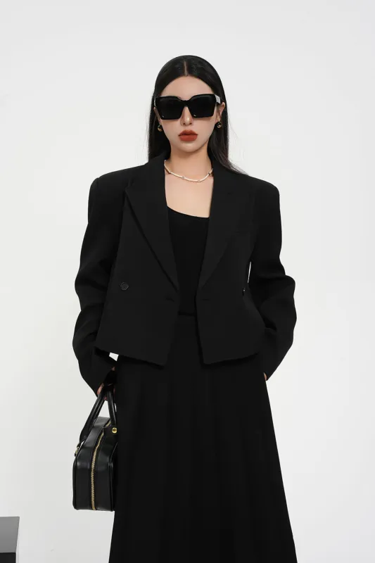 Structured Shoulder Double-Breasted Cropped Blazer sold by Night City Clothing
