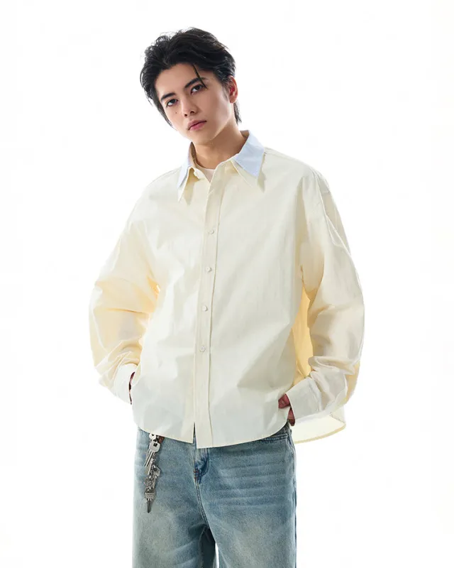 Double Contrast Stripe Collar Long Sleeve Button Shirt sold by Night City Clothing