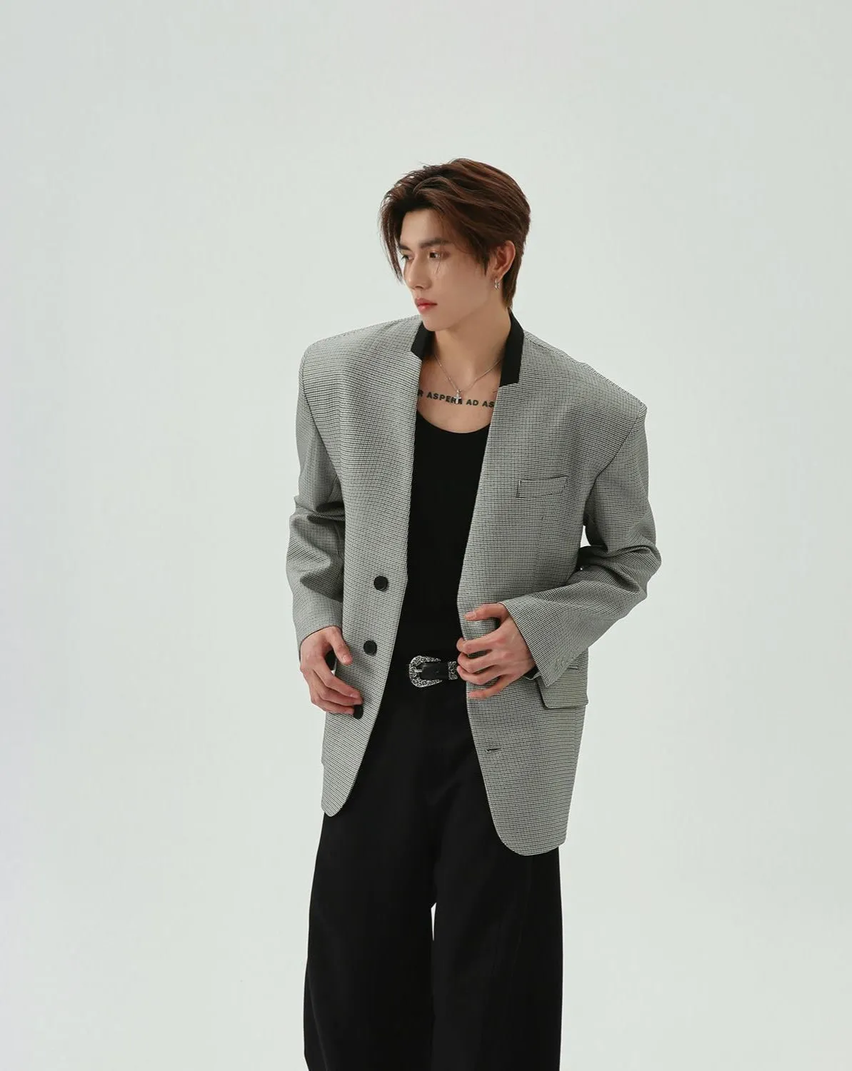 Oversized Houndstooth Pattern Single Breasted Blazer sold by Night City Clothing product image thumbnail 3